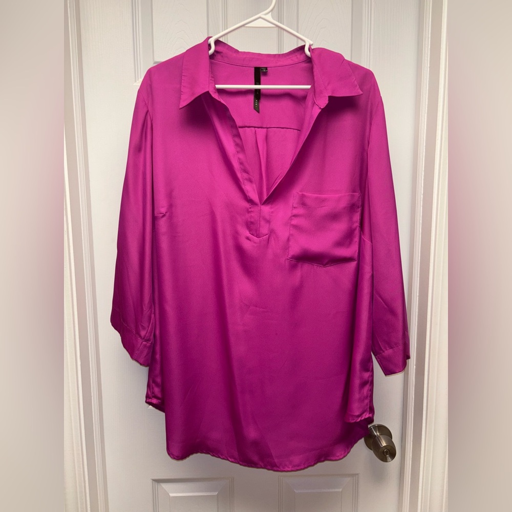 Bellatrix Pink Satin Button Sleeve Blouse Top Women’s 2X